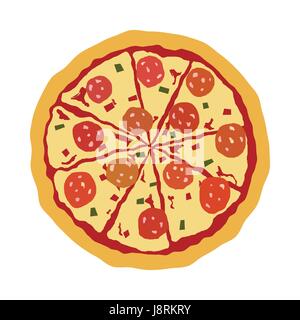 Bunte leckere Pizza Symbol isoliert auf weiss Stock Vektor