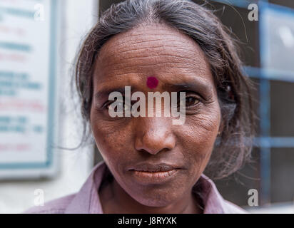 Porträt von Tamil Tea Picker bei Liptons Seat, Haputale Sri Lanka Stockfoto