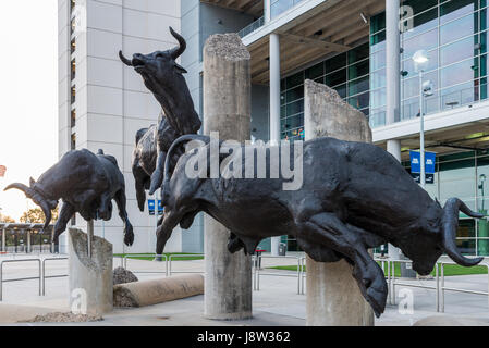 Die Bullen laufen Skulpturen vor dem NRG Stadion, Houston, Texas, USA. Stockfoto