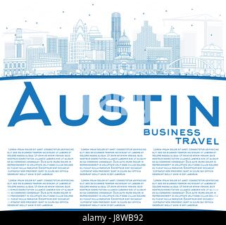 Umriss Austin mit blauen Gebäuden und textfreiraum Skyline. Vektor-Illustration. Geschäftsreisen und Tourismus-Konzept mit moderner Architektur. Stock Vektor