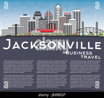 Jacksonville Skyline mit grauen Gebäude, blauer Himmel und Kopieren. Vector Illustration. Business Travel und Tourismus Konzept mit moderner Architektur. Stock Vektor