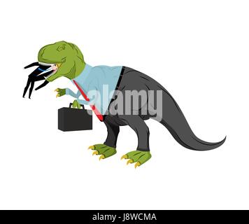 Bsinessman Dinosaurier frisst Konkurrent. Dino Boss frisst Manager. Chef mit Fall ist prähistorische Dinosaurier. Alten Eidechse im Anzug. Business-Konzept Stock Vektor