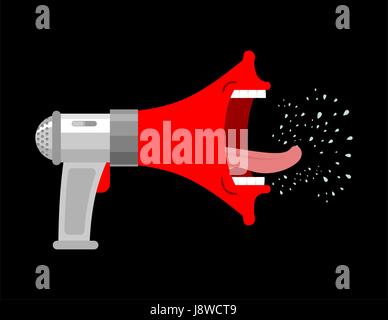 Mmouthpiece ist offenem Mund schreien. Megaphon-Chef isoliert. Lautsprecher zu schreien. Zähne und Zunge. Laut zu schreien. Sabbern fliegt Stock Vektor