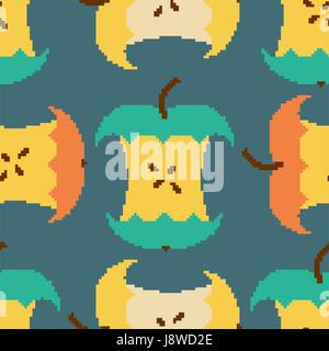 Apple core Pixel Kunst Musterdesign. pixelig Obst Hintergrund. Retro-Textur Stock Vektor