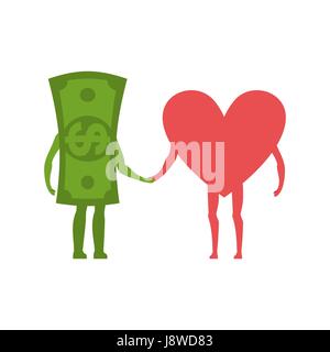 Liebe und Geld halten Sie Hände. Verkauf von Liebe. Dollar und Herz Stock Vektor