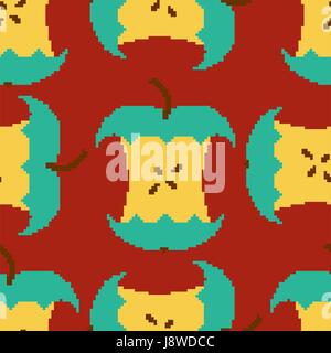 Apple core Pixel Kunst Musterdesign. pixelig Obst Hintergrund. Retro-Textur Stock Vektor