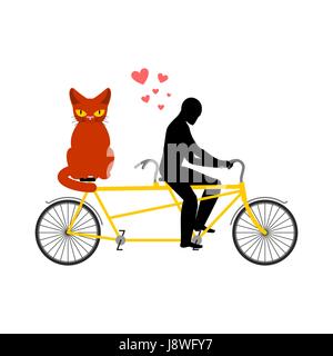 Katzenliebhaber auf Tandem. meine Kitty. Liebhaber des Radsports. Man rollt Fahrrad. Haustier und Guy. Romantisches date Stock Vektor