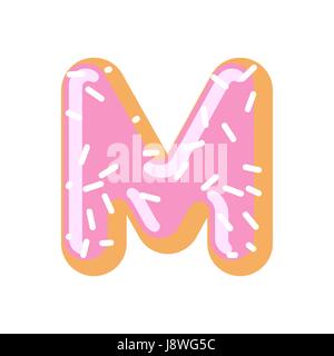 Buchstabe M Donut Schriftart. Donut-Alphabet. Süße Schriftzug. Candy ABC Zeichen Stock Vektor