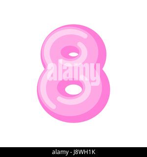 Nummer 8 Süßigkeiten Schriftart. Karamell Alphabet acht. Lollipop-Schriftzug. Sweet-ABC Zeichen Stock Vektor