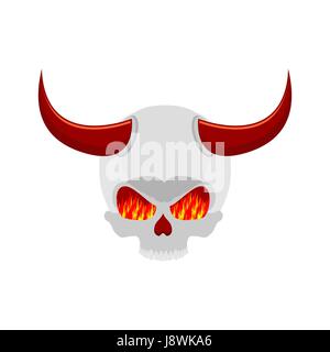 Dämon-Schädel mit Hörnern. Augen der Flamme. Satan Skelett Stock Vektor