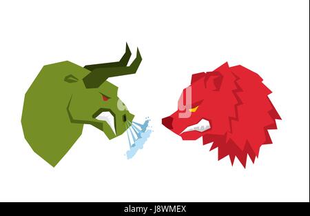 Red Bear und grüne Bull. Händler an der Börse Symbole. Unternehmer, Konfrontation. Illustration der Allegorie für Geschäft Infografiken Stock Vektor