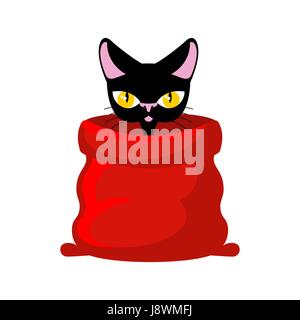 Katze in Santa Tasche. Haustier als Geschenk zu Weihnachten. Tier auf roten cack Stock Vektor
