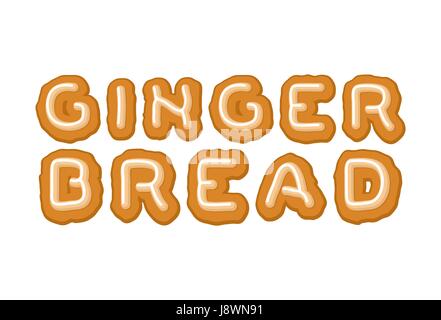 Lebkuchen-Typografie. Buchstaben-Cookies. Essen Süßigkeiten Schriftzug. Backen text Stock Vektor