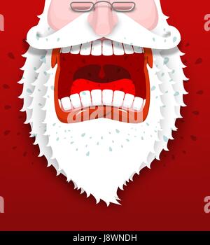 Böse Weihnachtsmann schreit. Unglücklich Weihnachtsmann mit weißem Bart. Fluchen und schwören. Fliegende sabbern. Unheimlich schlecht Großvater. Illustration für Weihnachten Stock Vektor