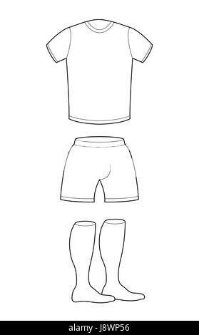 T-Shirt, Shorts und Socken Vorlage für Design. Beispiel für Sportbekleidung Fußball. Fußball Formkurve leer Stock Vektor