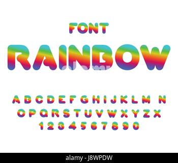 Regenbogen-Schriftart. Abgerundete ABC. Bunte Buchstaben. Fantastische Alphabet. Fee-Typografie Stock Vektor