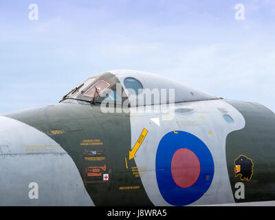 Cockpit-Abschnitt der AVRO Vulcan Bomber XH563 verschrottet 1986 dieser Front Abschnitt wird als ein Kinder Spielhaus auf Skylive AIirshow 2017 ausgestellt Stockfoto