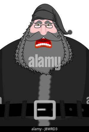 Schwarzen Santa. Dunkle Gnome. Dunkelheit Alter Mann mit Bart und Mütze. Stock Vektor