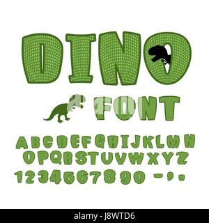 Dino-Schriftart. Dinosaurier ABC. Textur Tier der Jurazeit. Tyrannosaurus-Alphabet. Green Monster Buchstaben Stock Vektor