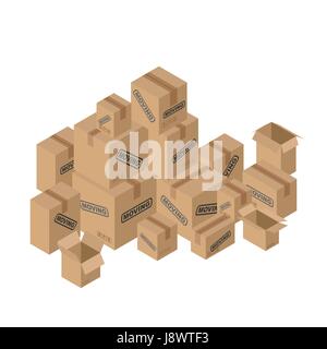 Viele der Kartons bewegt. Papierverpackungen für Dinge. Stock Vektor