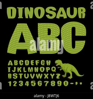 Dinosaurier ABC. Schriftart des prähistorischen Reptilien. Grünen Buchstaben. Textur der Haut der Eidechse. Dino Monster Alphabet. Satz von alten Tieren Buchstaben Stock Vektor