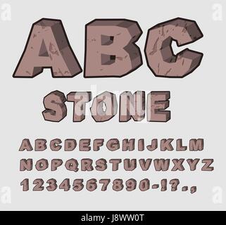 Stein-ABC. Rock-Schriftart. Reihe von Briefen aus braunen Kalkül mit Risse und gechipt. Alphabet-Felsen Stock Vektor