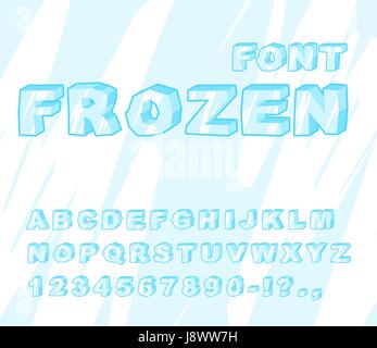 Gefrorene Schriftart. Eis-Alphabet. Transparente ABC. Kalte blaue Buchstaben Stock Vektor
