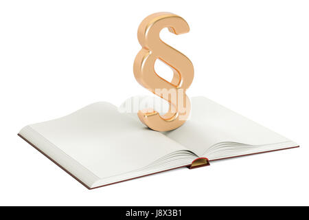 Leeres Buch mit Absatz oder Abschnitt Symbol, 3D-Rendering isolierten auf weißen Hintergrund geöffnet Stockfoto