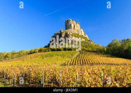 Frankreich, Saone et Loire, Solutre Pouilly, Solutre Rock und Weinbergfall Stockfoto