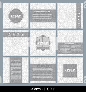 Moderne Vektor Vorlagen für quadratische Broschüre, Cover, Layout, Karte oder Magazin. Wirtschaft, Wissenschaft, Medizin und Technik Design. Nahtlose Hintergrundmuster im arabischen Stil Stock Vektor