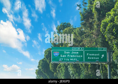 Interstate 280 Zeichen in Kalifornien, USA Stockfoto