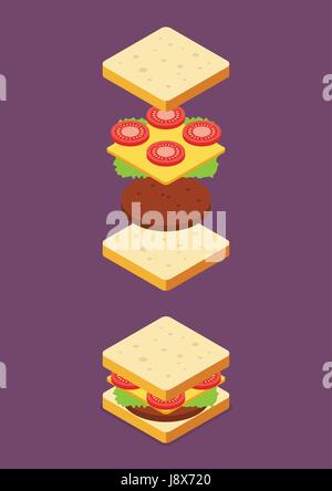 Isometrische Sandwich-Zutaten. Vektor-illustration Stock Vektor