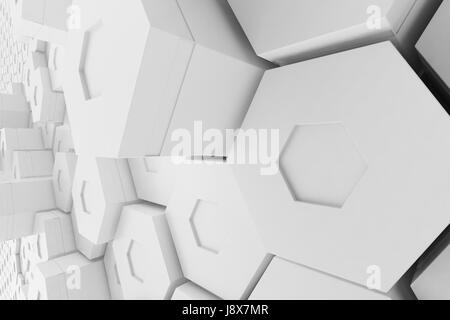 Weiße leere geometrische sechseckigen Waben abstrakten Hintergrund. 3D-Rendering Stockfoto