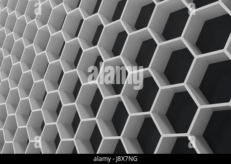 Weiße geometrischen sechseckigen abstrakten Hintergrund mit schwarzen Wand. 3D-Rendering Stockfoto