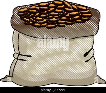 Beutel mit Münzen Geld, banking Altart Vektor-illustration Stock Vektor