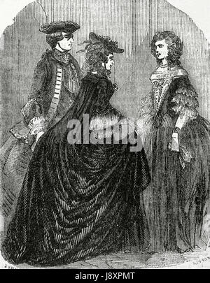 König Louis XV von Frankreich (1710 – 1774) neben seiner Geliebten Marie-Anne von Mailly-Nesle, Herzogin von Chateauroux (1717-1744), Abschied von der Königin Maria Leszczynska (1703-1768). Kupferstich von Dupré, 1851. Stockfoto