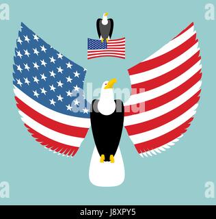 American Eagle. Stärkste Vogel und US-Flagge. Emblem für Amerika. Geflügelten Räuber mit Flügeln. Staatliche patriotischen Symbolen Stock Vektor