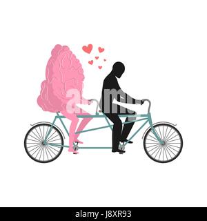Gehirn auf Tandem. Liebhaber des Radsports. Man rollt Geist auf dem Fahrrad. Gemeinsame Wanderung mit einem Zentralorgan des Nervensystems. Romantisches date Stock Vektor