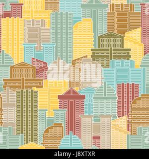 Städtischen Musterdesign. Bunte Gebäude Stadt, Metropole. Mehrfarbige Wolkenkratzer und Bürogebäude. Stock Vektor