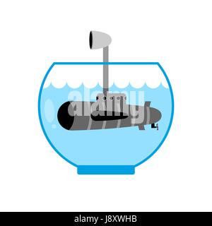 U-Boot im Aquarium. Periskop über Wasser. Überwachungsbereich. Miniatur-Wassertransport Stock Vektor
