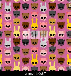 Niedliche Schädel der Tiere: Kaninchen und Katze, Bär, Schwein. Nahtlose Muster. Guter Hintergrund für Halloween Stock Vektor