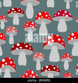 Pilz Musterdesign. Vektor Hintergrund des Fliegenpilzes. Vintage Ornament für Stoffe. Stock Vektor