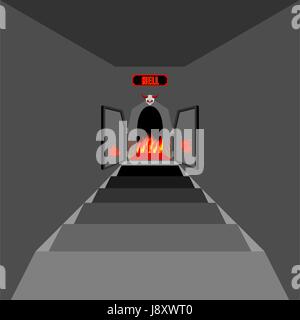 Tor zur Hölle. Feurige Tor des Fegefeuers offen. Tor zur Hölle. Eingang zum Teufel. Treppe im Dungeon. Vektor-Illustration zu religiösen Themen Stock Vektor