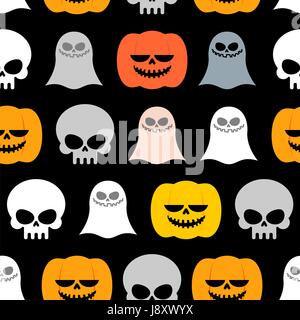 Nahtlose Muster für Halloween. Hintergrund der Symbole von den schrecklichen Urlaub: Schädel, Ghost und Kürbis. Vektor-Textur Stock Vektor