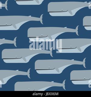 Pottwal Musterdesign. Blauwal Vektor Hintergrund. Großer Unterwasser-Bewohner. Ornament für Stoff marine-Stil Stock Vektor