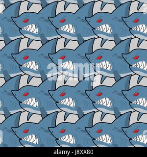 Hungrigen Hai mit roten Augen nahtlose Textur. Böser Fisch Musterdesign. Meer Hintergrund Stock Vektor