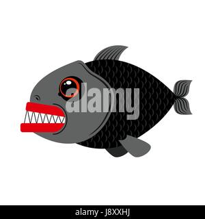 Piranha marine Predator auf weißem Hintergrund. Schreckliche Seefisch mit scharfen Zähnen. Beängstigend Augen und scharfe Zähne. Stock Vektor