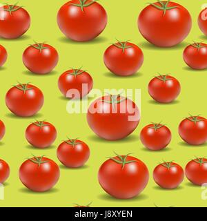 Frische rote Tomate Muster auf gelbem Hintergrund Stock Vektor