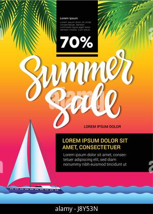 Summer Sale - Vektor Broschüre Vorlage mit Pinsel-Schriftzug Stock Vektor