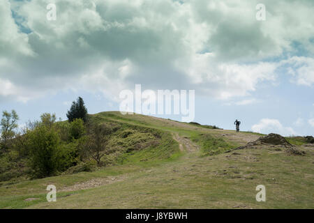 Mountainbiker auf die Malvern Hills in Worcestershire, UK Stockfoto